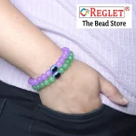 Matt Glass Beads Bracelet Set with Evil Eye Bead - Pack of 9 - Stretchable - Image 3