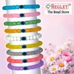 Matt Glass Beads Bracelet Set with Evil Eye Bead - Pack of 9 - Stretchable - Image 5