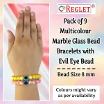 Marble Glass Beads Bracelet Set with Evil Eye Bead - Pack of 9 - Stretchable - Image 2
