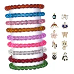 Crystal Glass Beads Bracelet Set with Charms - Pack of 9 - Stretchable