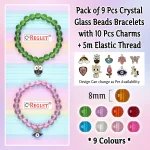 Crystal Glass Beads Bracelet Set with Charms - Pack of 9 - Stretchable - Image 2