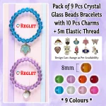 Crystal Glass Beads Bracelet Set with Charms - Pack of 9 - Stretchable - Image 3