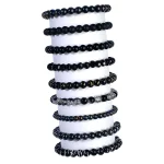 Black Glass Beads Bracelet Set - Pack of 9 - Stretchable