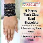 Black Glass Beads Bracelet Set - Pack of 9 - Stretchable - Image 2