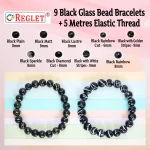 Black Glass Beads Bracelet Set - Pack of 9 - Stretchable - Image 3