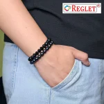 Black Glass Beads Bracelet Set - Pack of 9 - Stretchable - Image 4