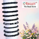 Black Glass Beads Bracelet Set - Pack of 9 - Stretchable - Image 5