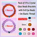 Crystal Glass Beads Bracelet Set with Evil Eye Bead - Pack of 9 - Stretchable - Image 2