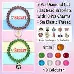 Diamond Cut Glass Beads Bracelet Set with Charms - Pack of 8 - Stretchable - Image 2