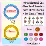 Diamond Cut Glass Beads Bracelet Set with Charms - Pack of 8 - Stretchable - Image 3