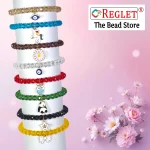 Diamond Cut Glass Beads Bracelet Set with Charms - Pack of 8 - Stretchable - Image 4