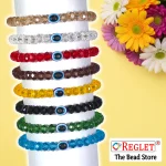 Diamond Cut Glass Beads Bracelet Set with Evil Eye Bead - Pack of 8 - Stretchable - Image 4