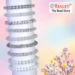 White Glass Beads Bracelet Set - Pack of 9 - Stretchable - Image 4
