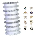 White Glass Beads Bracelet Set with Charms - Pack of 9 - Stretchable