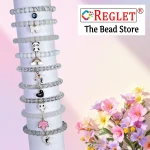 White Glass Beads Bracelet Set with Charms - Pack of 9 - Stretchable - Image 5