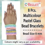 Pastel Glass Beads Bracelet Set - Pack of 8 - Stretchable - Image 2