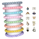 Pastel Glass Beads Bracelet Set with Charms - Pack of 8 - Stretchable