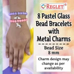 Pastel Glass Beads Bracelet Set with Charms - Pack of 8 - Stretchable - Image 2