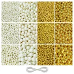 1800 Pcs Golden + 1800 Pcs Off White Pearl Beads for Craft, Jewellery Making Kit - Size 4 , 5 , 6 , 8 , 10 , 12 mm