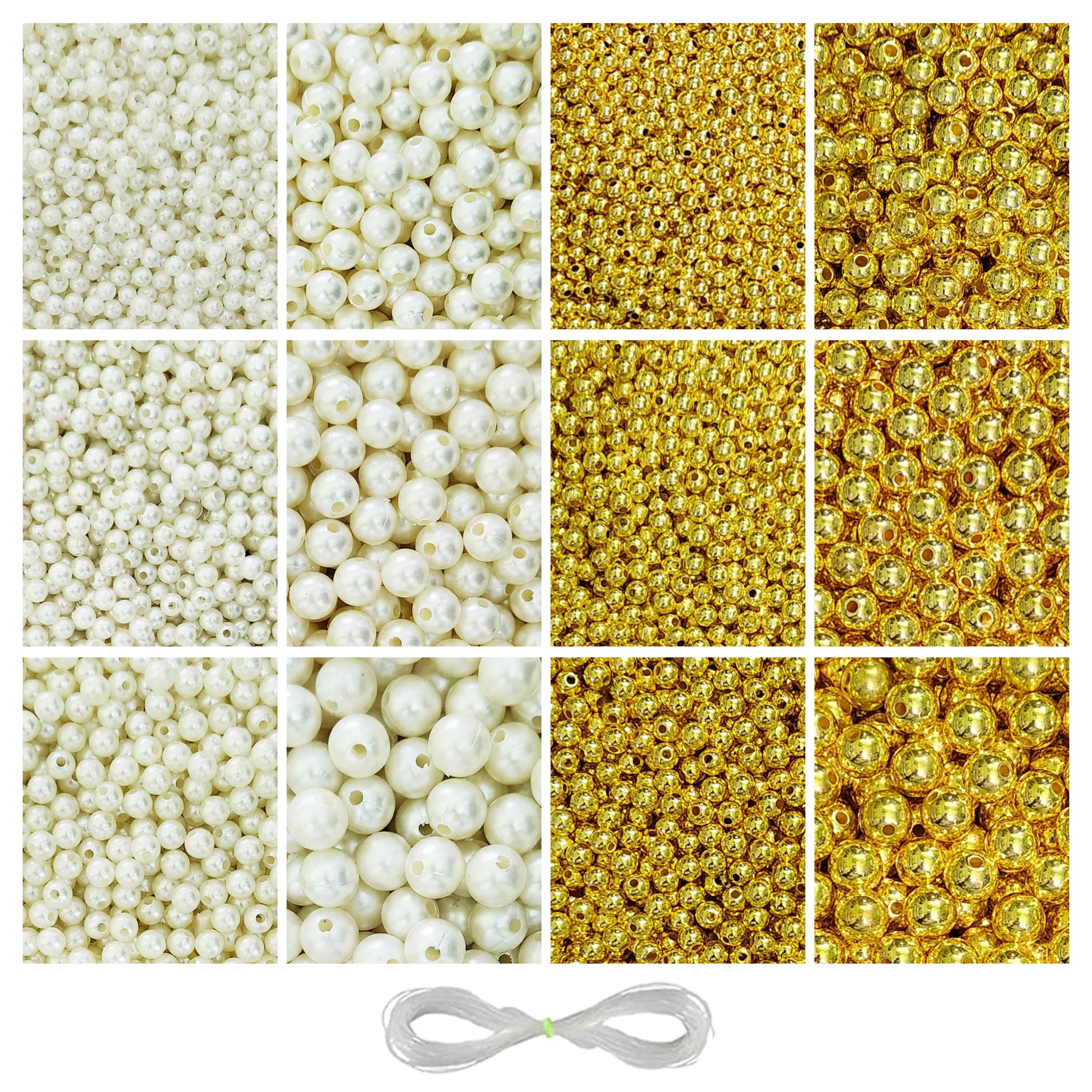 Gold and White 1 1800 Pcs Golden + 1800 Pcs Off White Pearl Beads for Craft, Jewellery Making Kit - Size 4 , 5 , 6 , 8 , 10 , 12 mm - Image 1