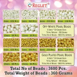 1800 Pcs Golden + 1800 Pcs Off White Pearl Beads for Craft, Jewellery Making Kit - Size 4 , 5 , 6 , 8 , 10 , 12 mm - Image 2