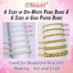 1800 Pcs Golden + 1800 Pcs Off White Pearl Beads for Craft, Jewellery Making Kit - Size 4 , 5 , 6 , 8 , 10 , 12 mm - Image 3