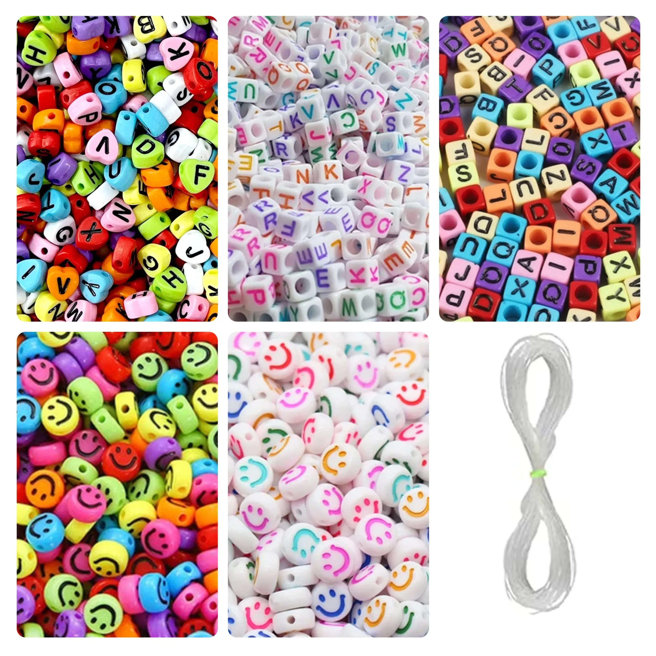 Mix Alphabet 1 1000 Alphabet Beads Kit (3 Types) + 130 Emoji/Smiley (2 Types) โ Letter Beads for Bracelet Making Set - Image 1