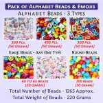 1000 Alphabet Beads Kit (3 Types) + 65 Emoji/Smiley + 200 Pcs Round Beads + 275 Pcs Pipe Beads – Letter Beads for Bracelet Making Kit - Image 2