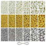 1800 Pcs Off White + 1800 Pcs Silver + 1800 Pcs Golden Pearl Beads for Craft, Jewellery Making Kit - Size 4 , 5 , 6 , 8 , 10 , 12 mm