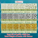 1800 Pcs Off White + 1800 Pcs Silver + 1800 Pcs Golden Pearl Beads for Craft, Jewellery Making Kit - Size 4 , 5 , 6 , 8 , 10 , 12 mm - Image 2