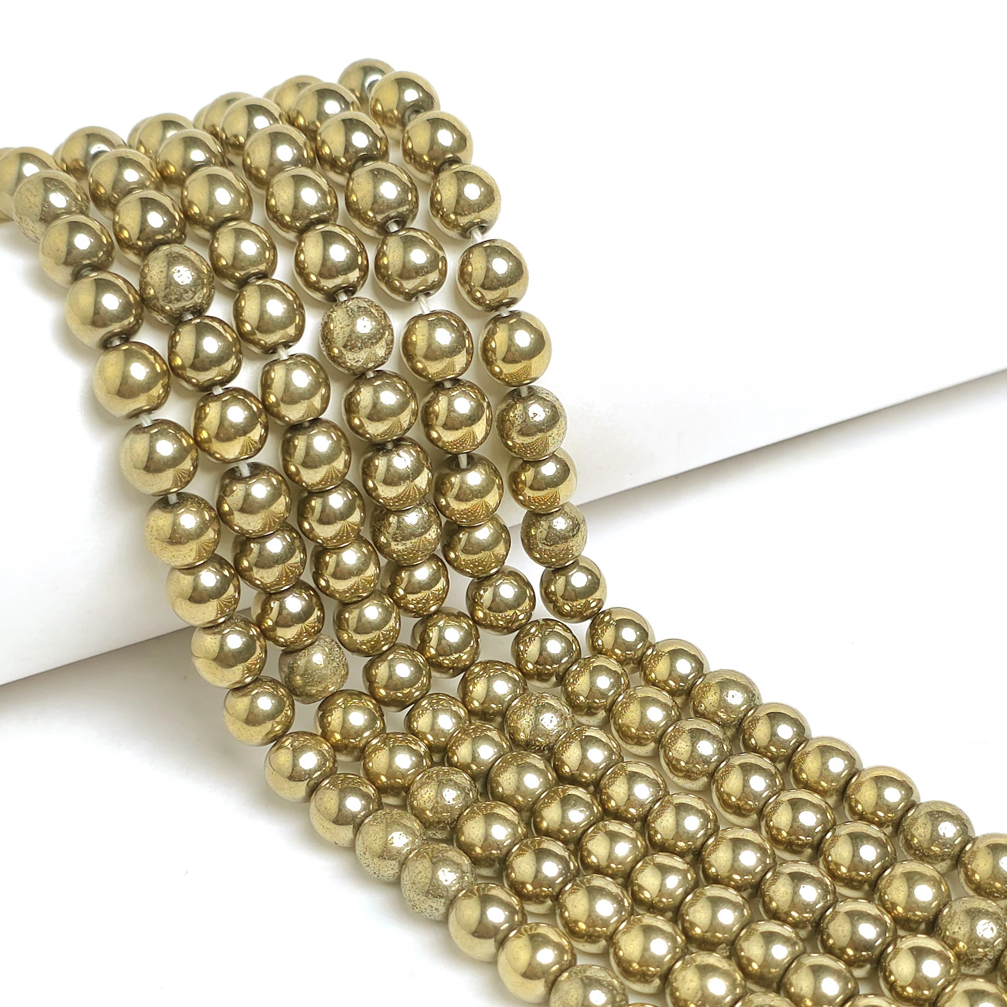 Gemstone-1-1 1 String Natural Golden Hematite Gem Stone Beads Round - 8mm - Image 1