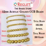 200 Pcs / 12mm Golden Pearl Beads for Jewellery Making Kit | Pearls for Craft | 200g - Image 2