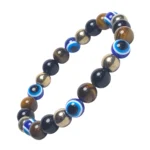 4X Protection Bracelet, Evil Eye, Tiger Eye, Black Obsidian, Hematite Beads | Negative Energy Protection, Emotional Balance, Boosts Confidence & Focus | Natural Healing Bracelet