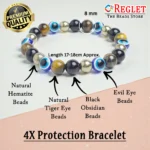 4X Protection Bracelet, Evil Eye, Tiger Eye, Black Obsidian, Hematite Beads | Negative Energy Protection, Emotional Balance, Boosts Confidence & Focus | Natural Healing Bracelet - Image 2