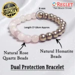 Double Protection Bracelet, Rose Quartz, Hematite Stone Beads | Attracts Money, Promotes Love, Emotional Balance, Negative Energy Protection | Natural Healing Bracelet - Image 2