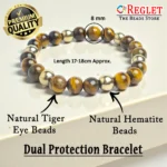 Double Protection Bracelet, Tiger Eye, Hematite Stone Beads | Boosts Confidence, Emotional Stability, Negative Energy Protection | Natural Healing Bracelet | Unisex - Image 2