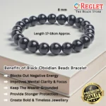 Black Obsidian Beads Bracelet – Natural Protection Crystal for Strength, Grounding & Negative Energy Shield - Image 2