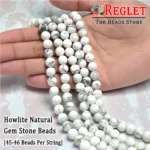 1 String Natural White Howlite Gem Stone Beads Round - 8mm [45-46 Beads Per String] - Image 2