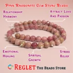 1 String Natural Pink Rodhonite Gem Stone Beads Round - 8mm [45-46 Beads Per String] - Image 3