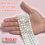 1 String Natural White Selenite Gem Stone Beads Round - 8mm [45-46 Beads Per String] - Image 2