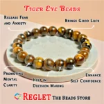 1 String Natural Yellow/Brown Tiger Eye Gem Stone Beads Round - 8mm [45-46 Beads Per String] - Image 3
