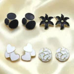Korean Style Silver Finish Earrings for Women, Pack of 4 Pairs - Stud & Drop Earring Combo Set, Trendy Fashion Jewellery - E3