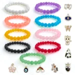 Jelly Glass Beads Bracelet Set with Charms - Pack of 9 - Stretchable