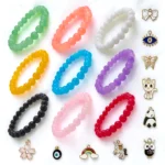 Jelly Glass Beads Bracelet Set with Charms - Pack of 9 - Stretchable - Image 6