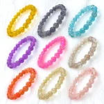 Single Tone Sparkle Glass Beads Bracelet Set - Pack of 9 - Stretchable - Image 6