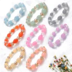 Oval & Diamond Cut Glass Beads Bracelet Set - Pack of 8 - Stretchable