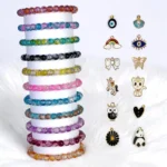Dual Shade Sparkle Glass Beads Bracelet Set with Charms - Pack of 12 - Stretchable