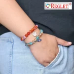 Dual Shade Sparkle Glass Beads Bracelet Set with Charms - Pack of 12 - Stretchable - Image 4