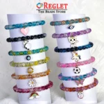 Dual Shade Sparkle Glass Beads Bracelet Set with Charms - Pack of 12 - Stretchable - Image 5