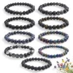 Black Glass Beads Bracelet Set - Pack of 9 - Stretchable